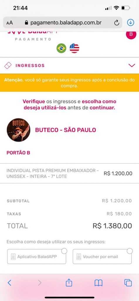 Site oficial de venda de ingressos para o show de GL em SP