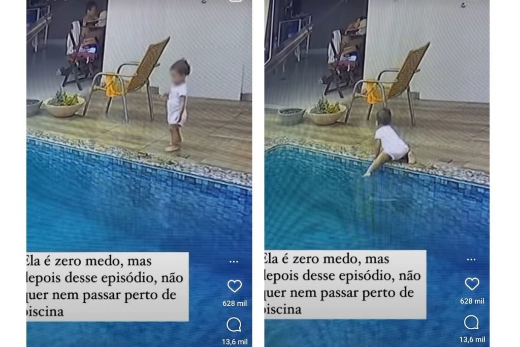 Bebê entra na piscina sozinha em Goiás