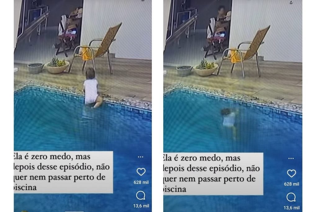 Bebê entra na piscina sozinha em Goiás