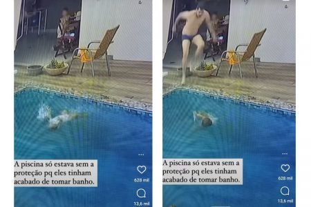 Bebê entra na piscina sozinha em Goiás