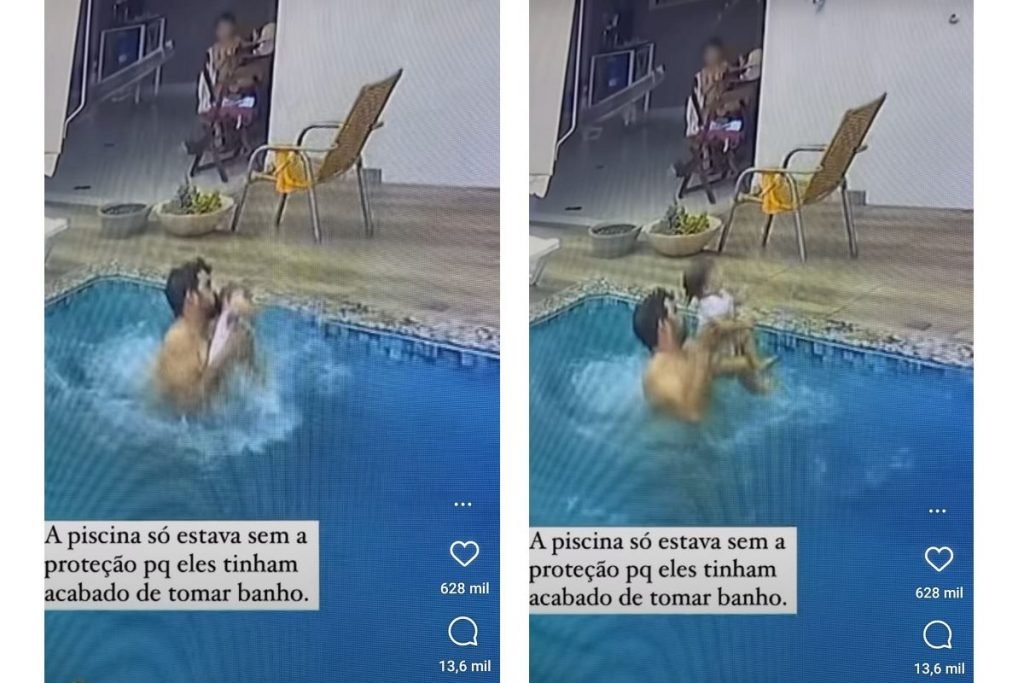 Bebê entra na piscina sozinha em Goiás