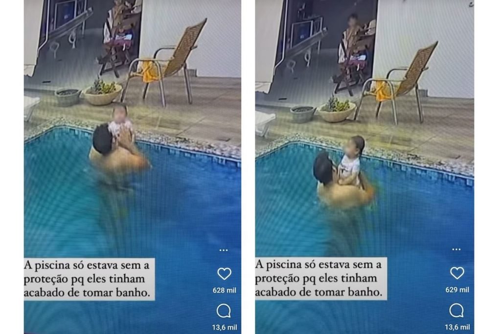 Bebê entra na piscina sozinha em Goiás