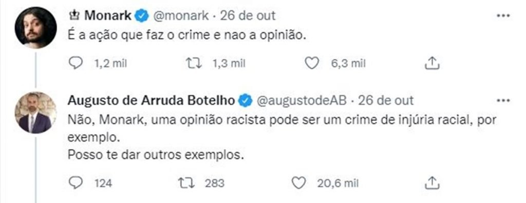 Conversación en Twitter entre Monarch y el abogado Augusto de Arruda Botelho