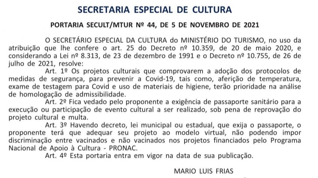 Portaria com veto foi publicada nesta segunda-feira