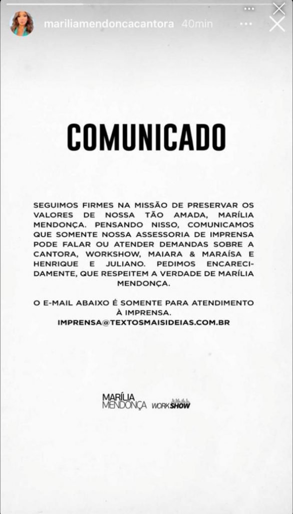 Comunicado - Assessoria de Marília Mendonça