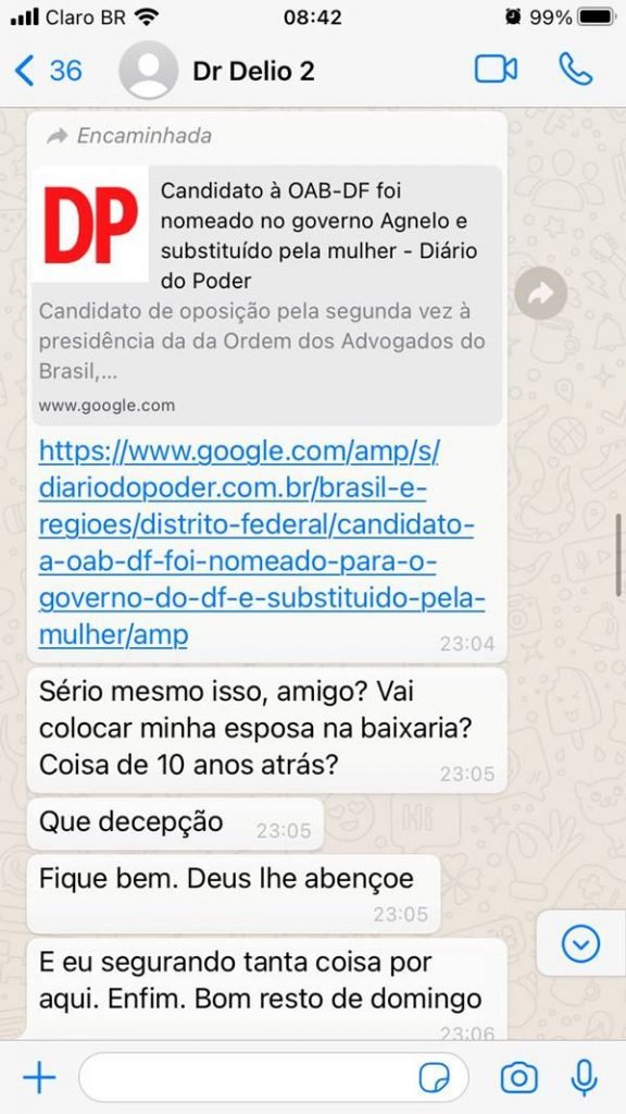 Print de conversa do Délio e Noelton Toledo
