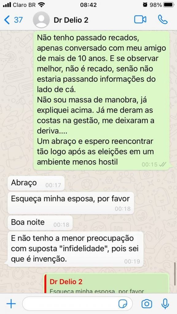 Print de conversa do Délio e Noelton Toledo
