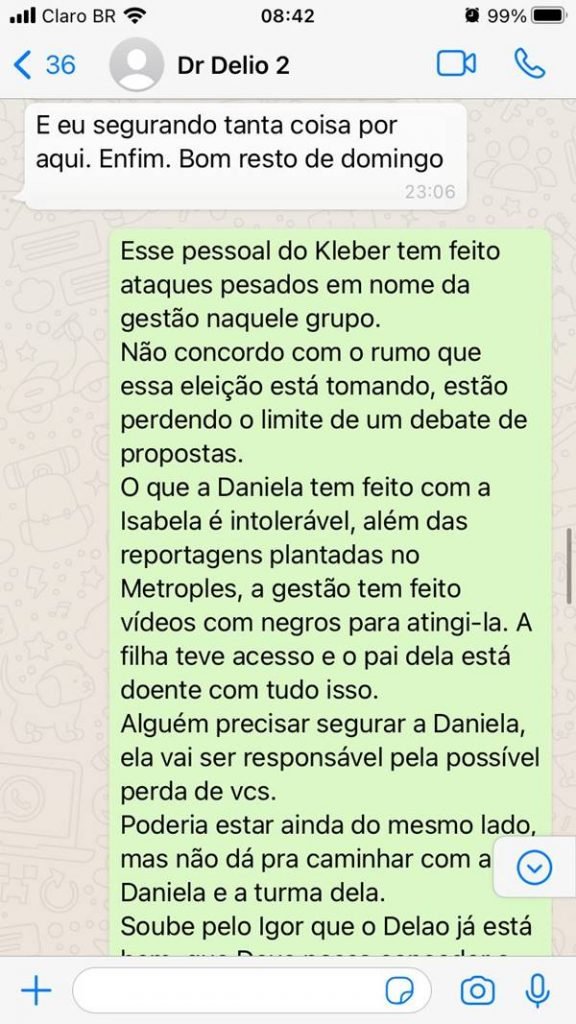 Print de conversa do Délio e Noelton Toledo