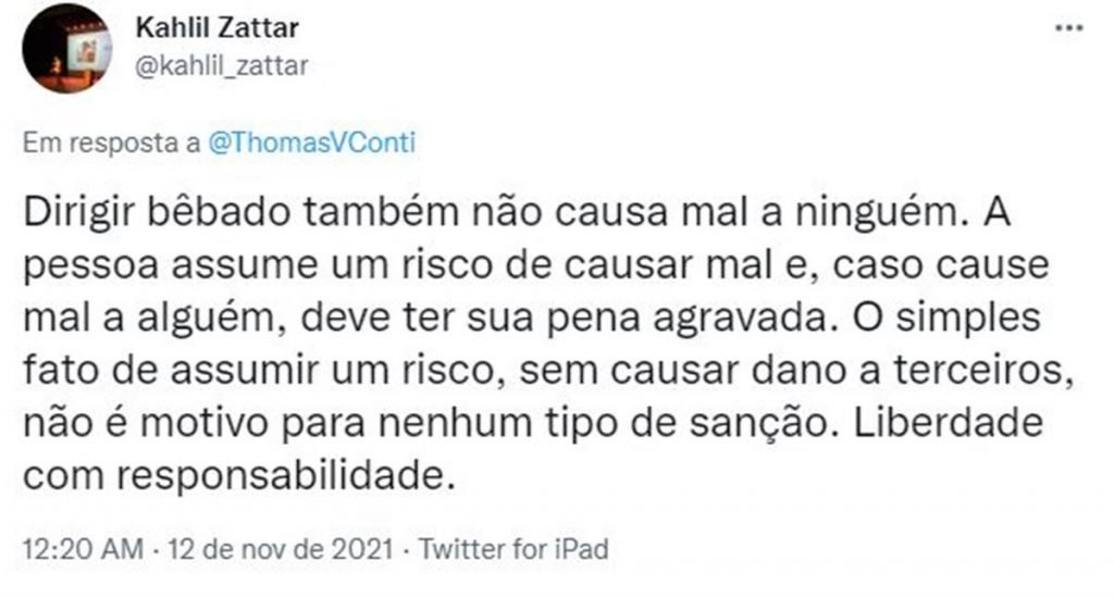 Tréplica de Zattar em novo tuíte
