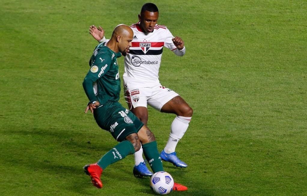 Felipe Melo, do Palmeiras; e Markinhos, do São Paulo. Jodo do Campeonato Brasileiro 2021