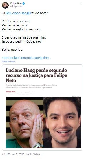 Luciano Hang perde ação contra Felipe Neto sobre críticas durante a pandemia