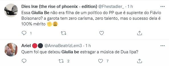 Giulia Be é detonada no Twitter após interpretar Dua Lipa
