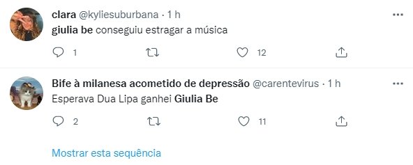 Giulia Be é detonada no Twitter após interpretar Dua Lipa