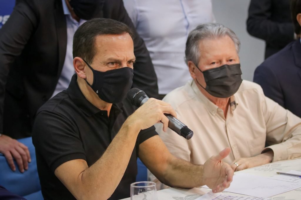 Candidatos do PSDB à Presidência da República, João Doria e Arthur Virgilio concedem entrevista coletiva para informar sobre a retomada do processo de votação