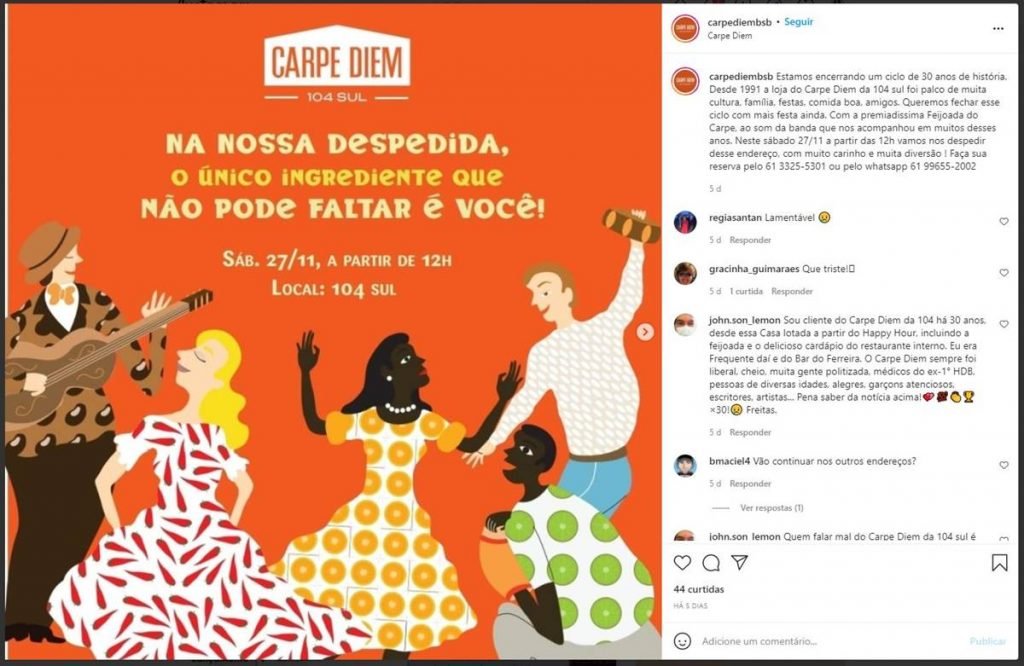 Na imagem temos uma arte falando sobre um evento da casa e ao lado a legenda de uma rede social