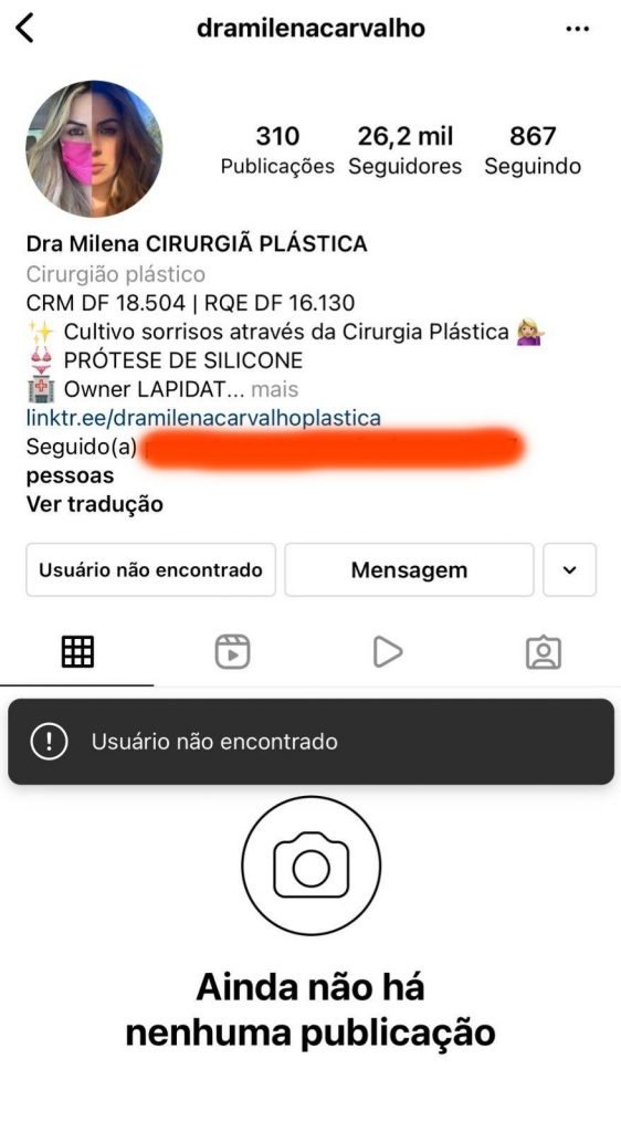 perfil da dra. Milena Carvalho no Instagram