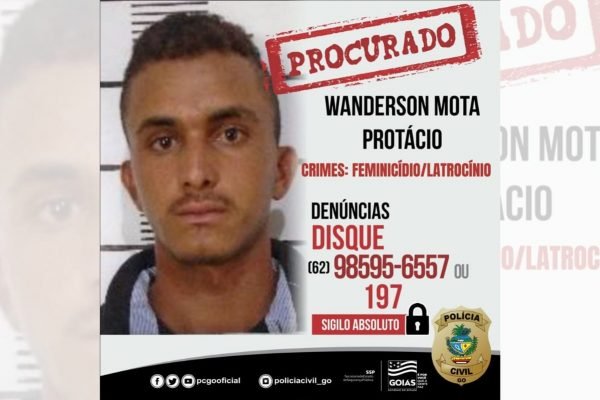 Cartaz de procurado de Wanderson Protácio, suspeito de cometer crimes em série em Corumbá de Goiás