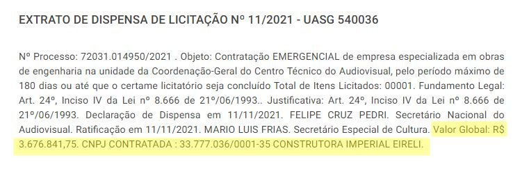 Empresa imperial contratada por Mario Frias por R$ 3,6 milhões