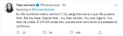 Tata Werneck se irrita com Fiuk