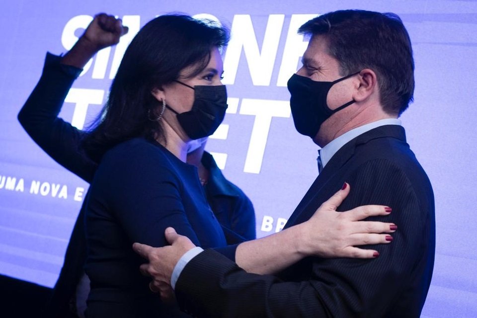 Tebet e Baleia Rossi no lançamento da candidatura da senadora à Presidência