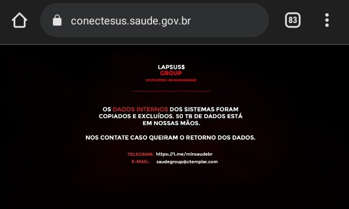 site Ministério da Saúde sofre ataque hacker