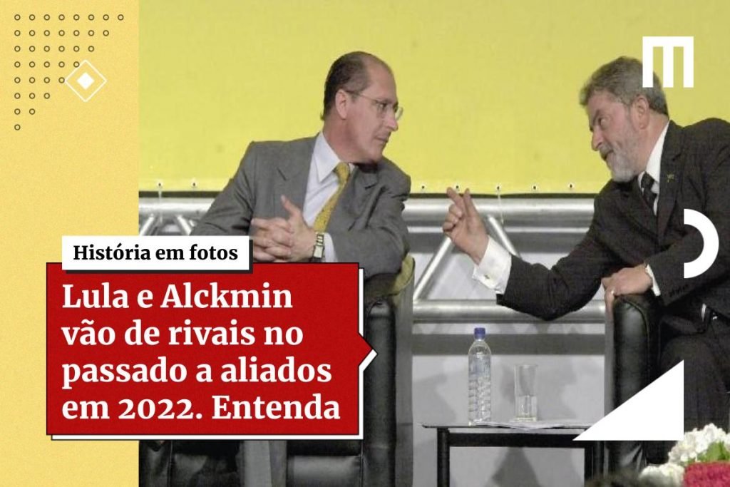 Na foto há um texto sobreposto à imagem de Alckmin e Lula que diz 