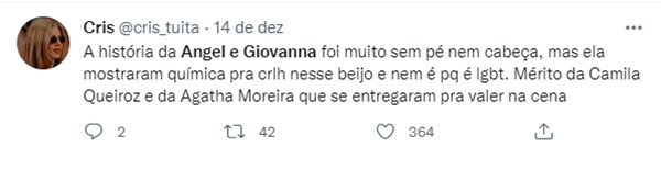 Reação do twitter à cena de Camila Queiroz e Agatha Moreira em Verdades Secretas 2
