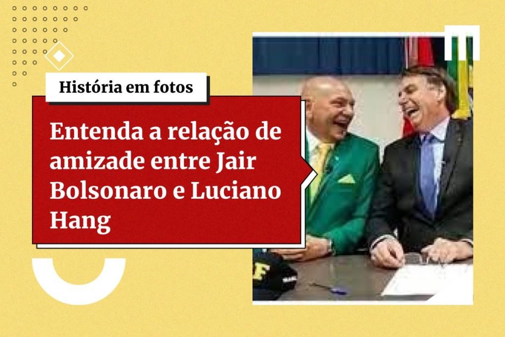 Fotografia colorida. Luciano Hang e Bolsonaro aparecem lado a lado, sentados e sorrindo um para o outro