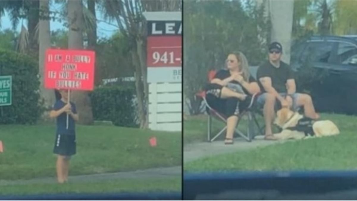 Casal castiga filho e o faz segurar cartaz na rua após bullying