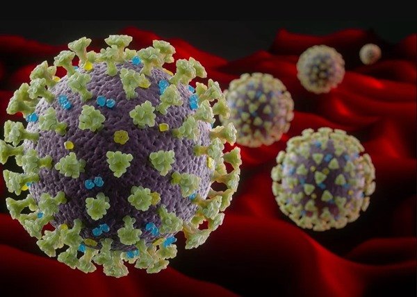 Na ilustração colorida, vários vírus são representados
