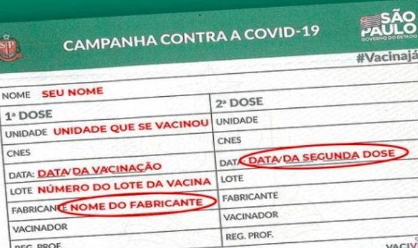 Comprovante de vacinação em São Paulo