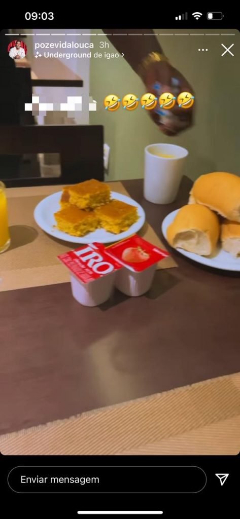 Voltaram? Mc Poze e Vivianne tomam café da manhã juntos em hotel