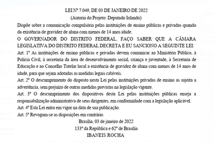 LEI Nº 7.049 gravidez nas escolas