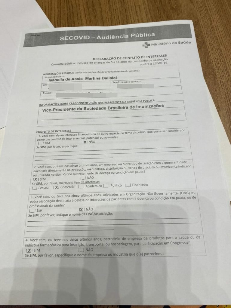 declaração de conflito de interesse Isa Balallai