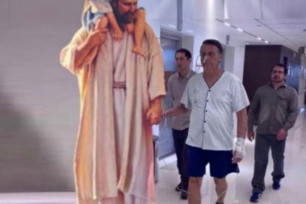 Fotomontagem de Bolsonaro com Jesus no hospital