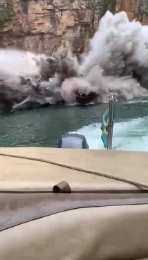 rocha cai em lago de furnas, em minas gerais, e atinge lanchas