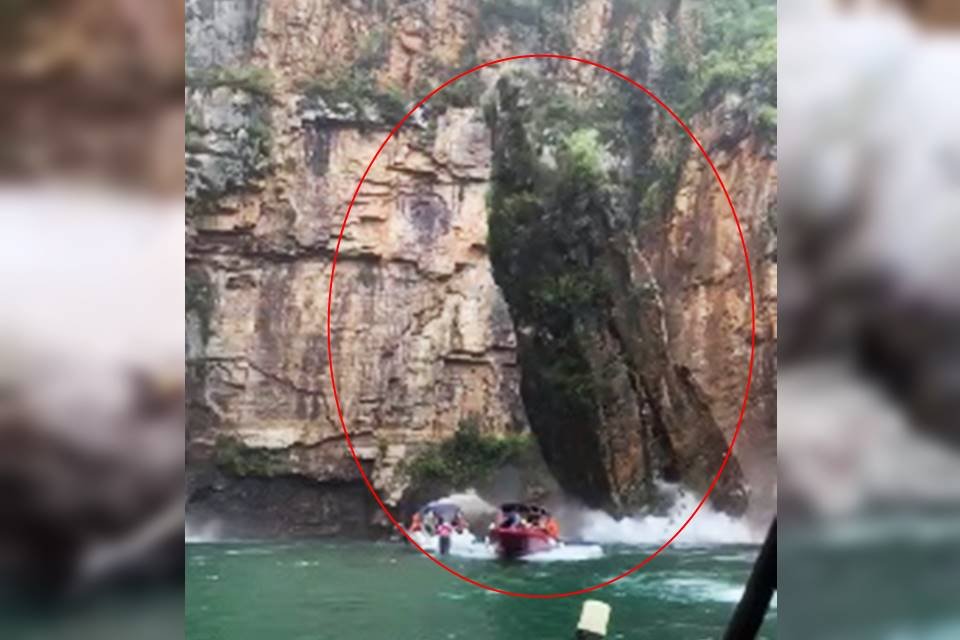 Rocha se desprende a atinge lanchas em Capitólio (MG)