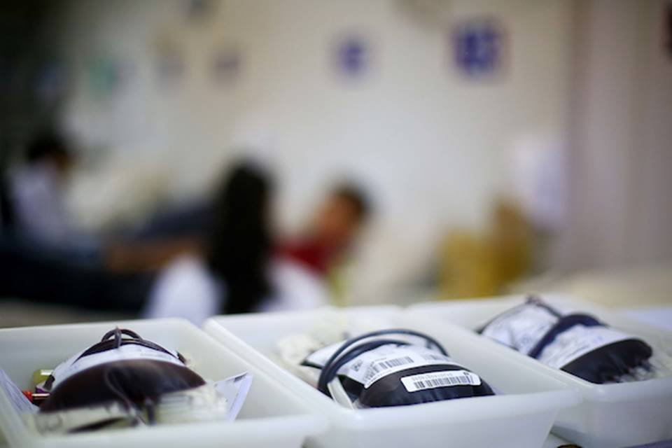 Três bolsas de doação de sangue