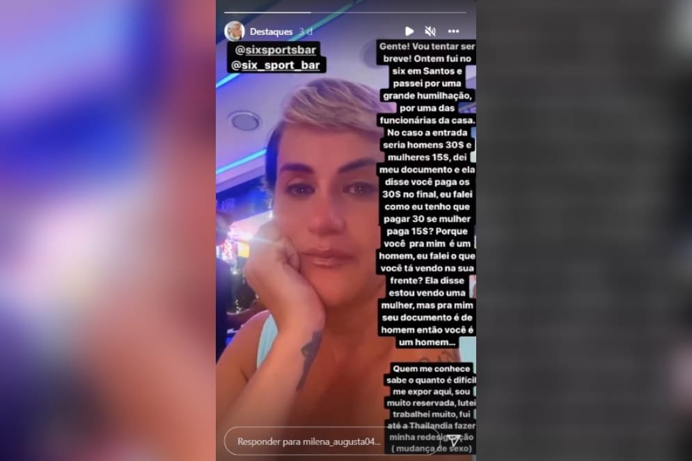 Milena Augusta, vítima de transfobia em bar em Santos (SP)