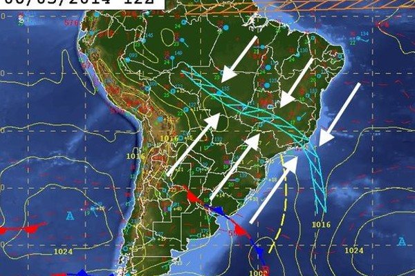 Ilustração colorida da Zona de Convergência Atlântica do Brasil