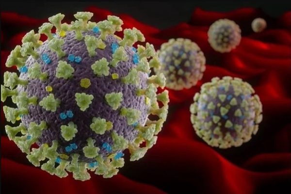 Na ilustração colorida, vários vírus são representado