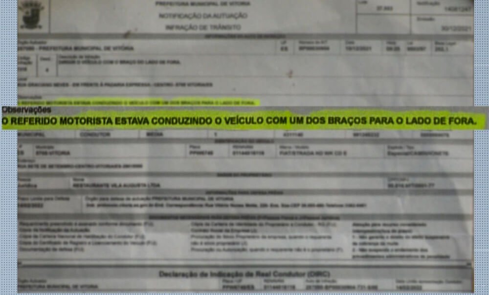 Multa recebida pelo comerciante