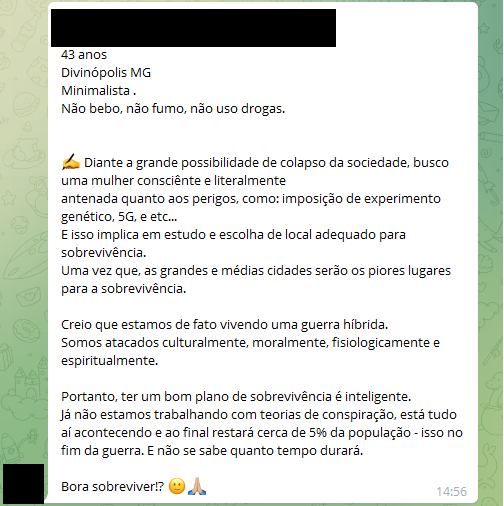 Em mensagem, membro de grupo que procura parceiros não vacinados afirma estar