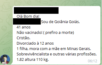 Membro de grupo diz preferir morrer a tomar imunizante.
