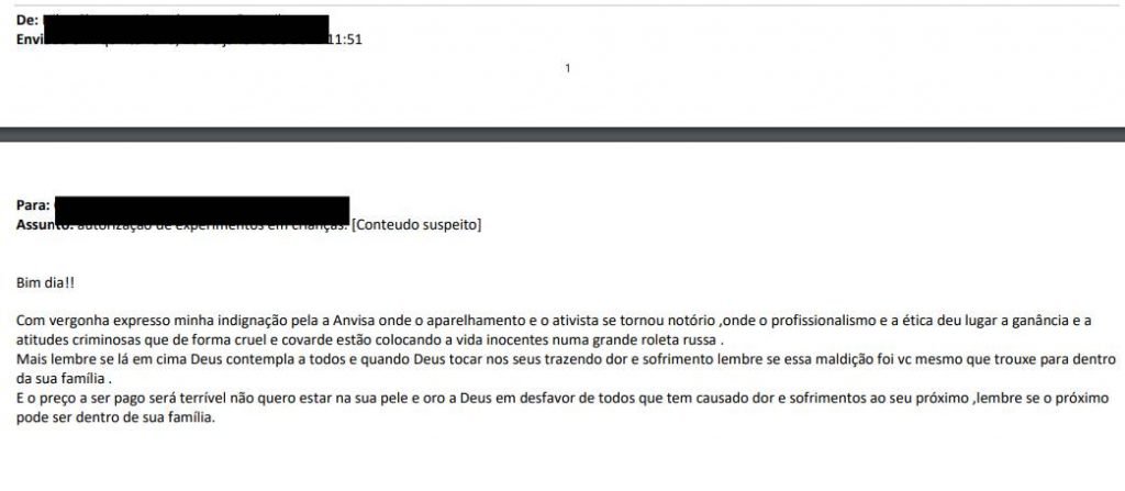 Ameaças recebidas por servidores da Anvisa após aprovação da Coronavac em crianças