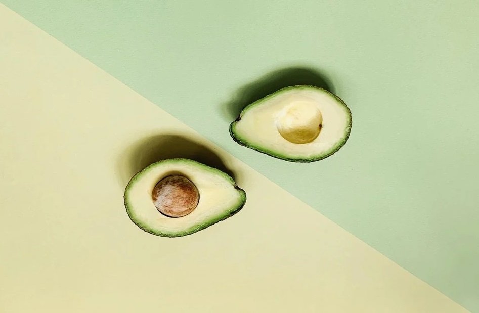 In the color image, avocados are positioned in the center