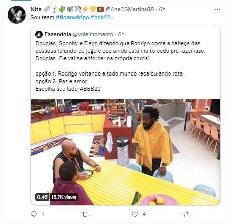 Web pede fica rodrigo no Twitter