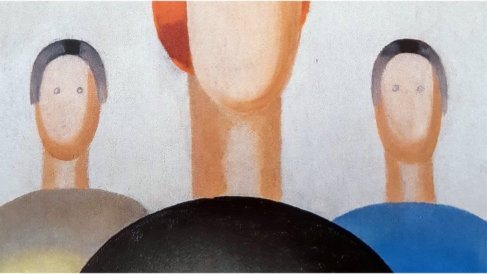 Segurança desenhou olhos no quadro 'Três Figuras', da artista Anna Leporskay