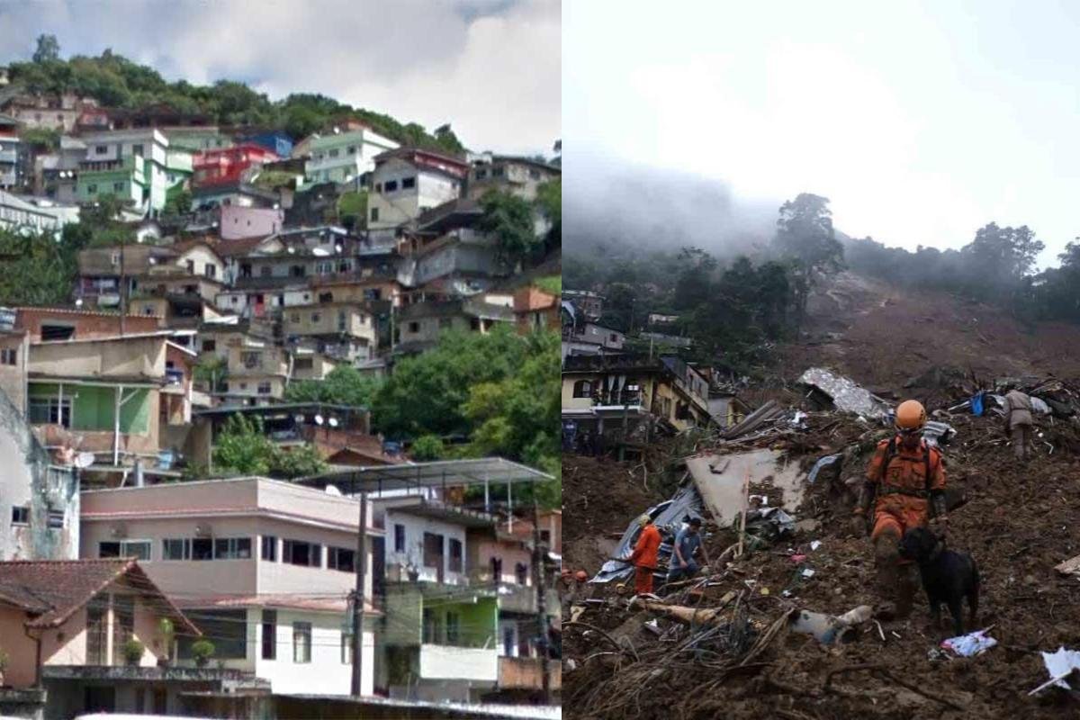 Antes e depois do Morro da Oficina, em Petrópolis