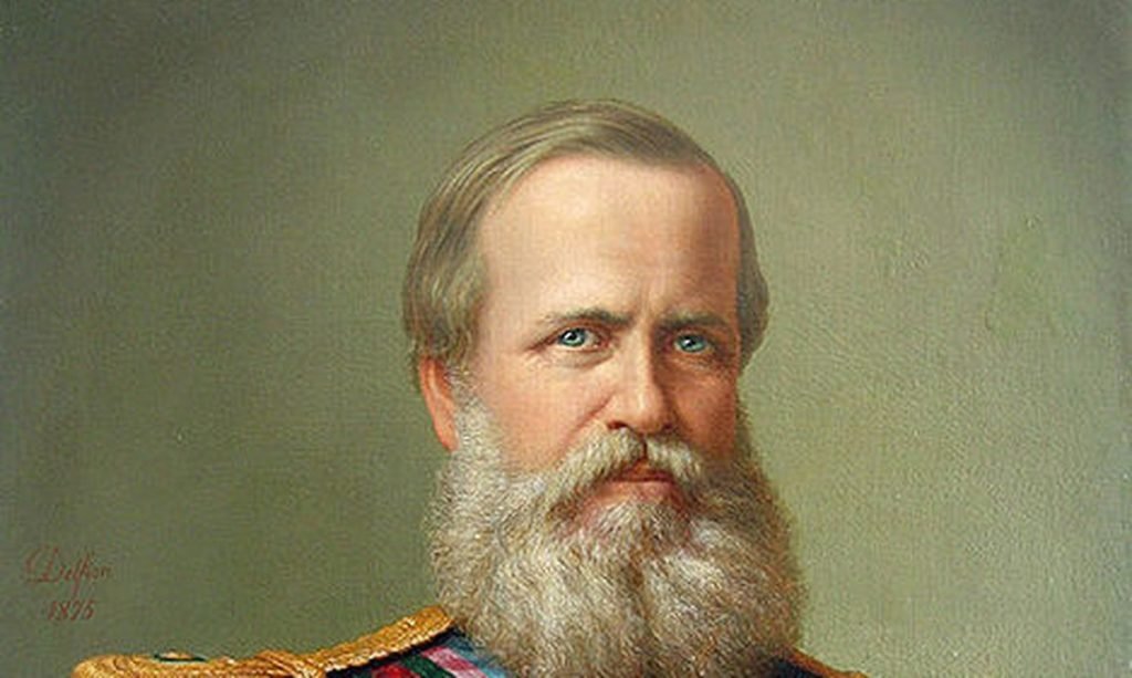 Dom Pedro II posa para pintura. Ele tem cabelo e barba brancos-Metrópoles